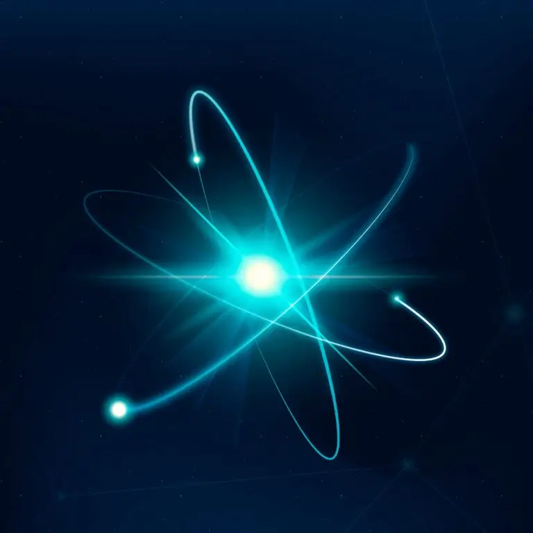 atom science biotechnology blue neon graphic